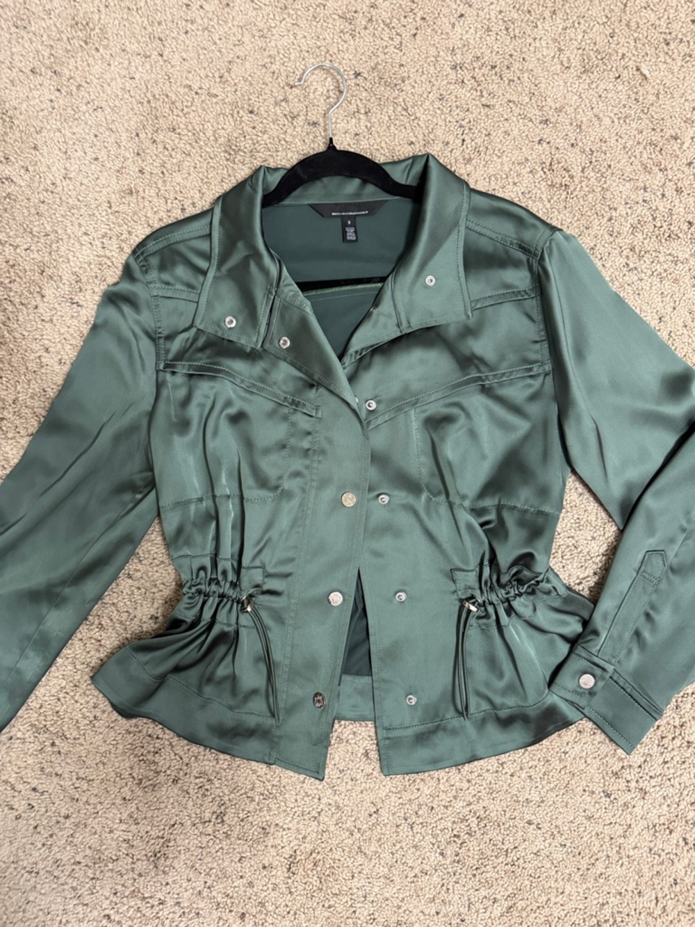 White House Black Market Satin Utility Jacket in Forest Green Small